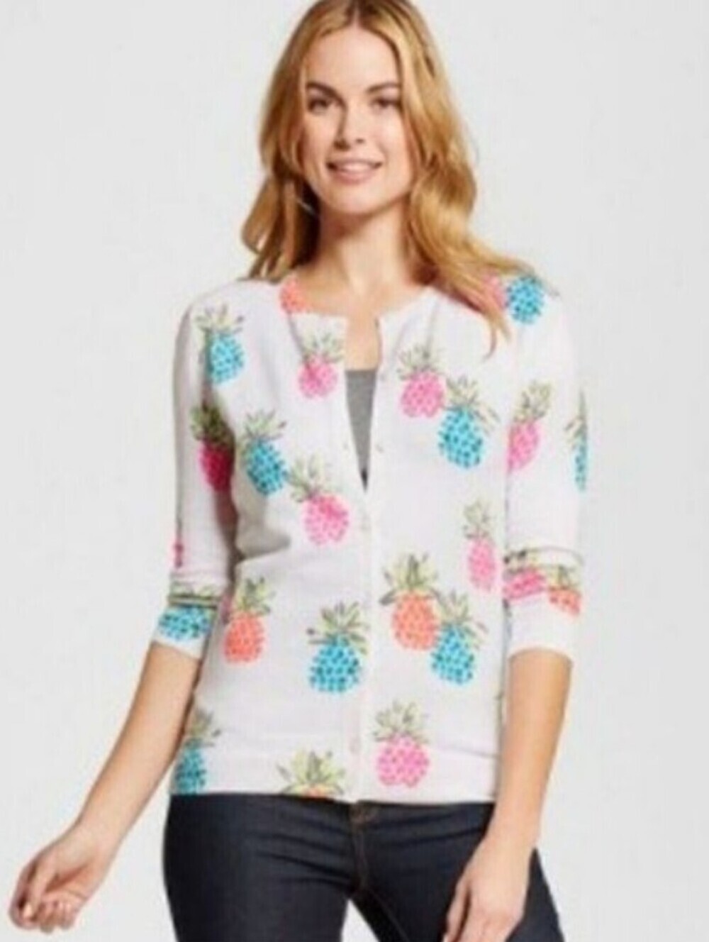 Merona Pineapple Print Button Front Cardigan Size Medium